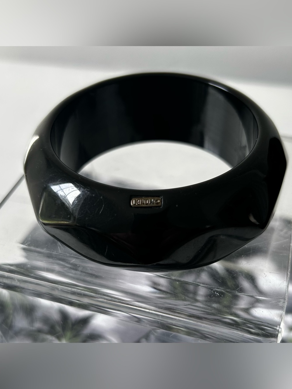 Monet Black Faceted Resin Bangle Bracelet